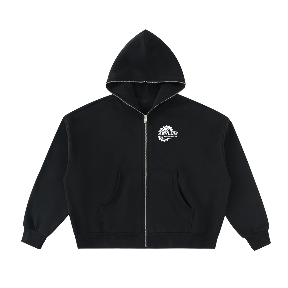 Fleeced Full-Zip Boxy Hoodie