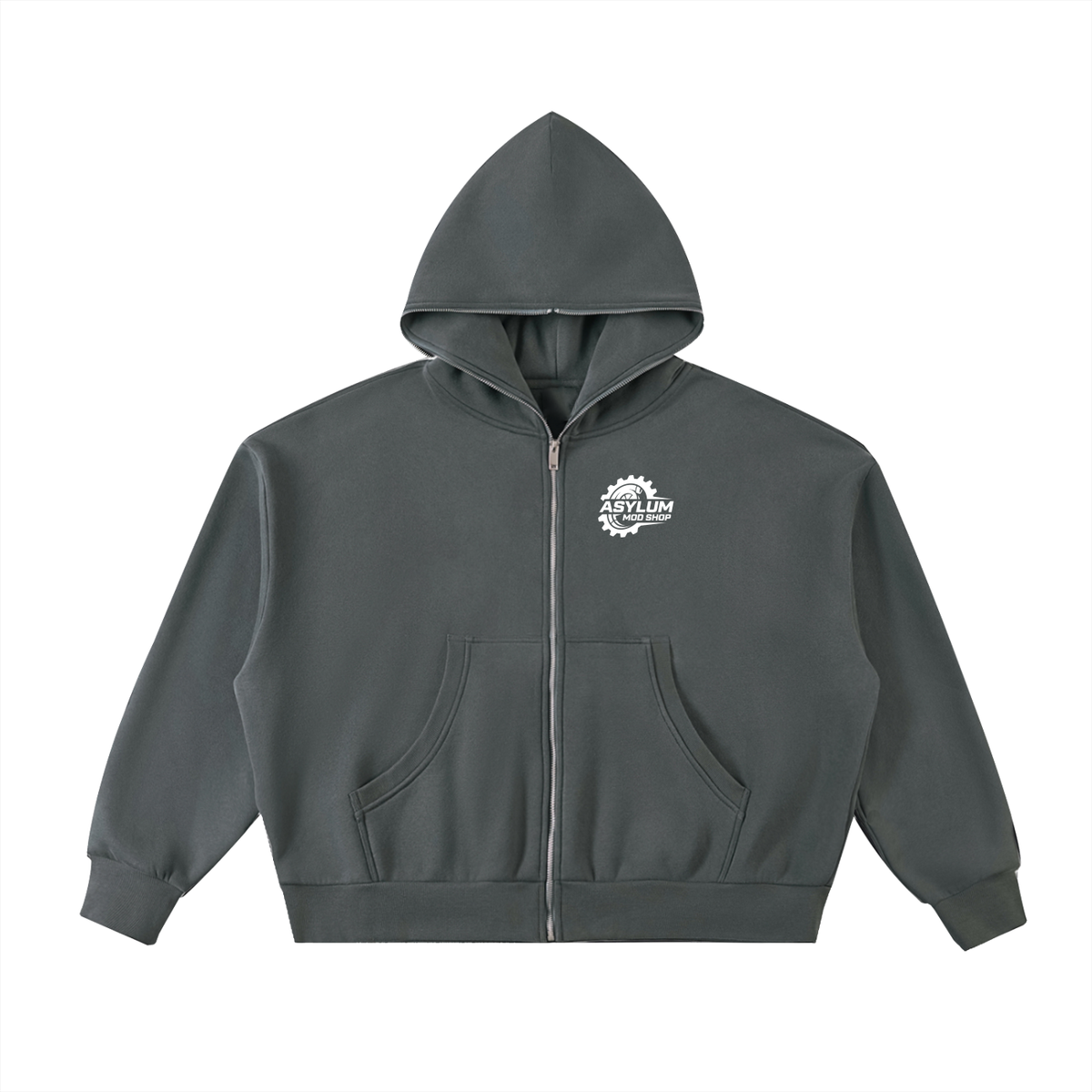 Fleeced Full-Zip Boxy Hoodie